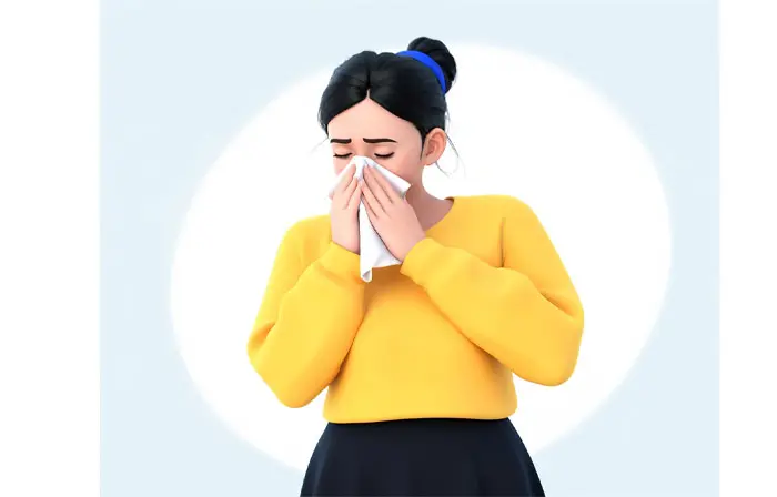 Girl Using Napkin for Mouth and Nose Allergy 3D Character Artwork Illustration